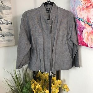 Eileen Fisher Linen Blend Band Collar Jacket